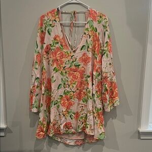 Lulu's Pink and Green Floral Dress